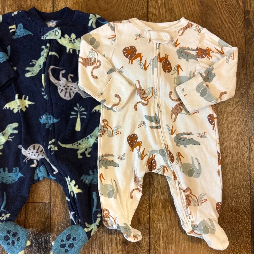 Carter's Baby Sleepers Boy 3 Months 2 Way Zipper Outfits Clothes Animal Dino Lot